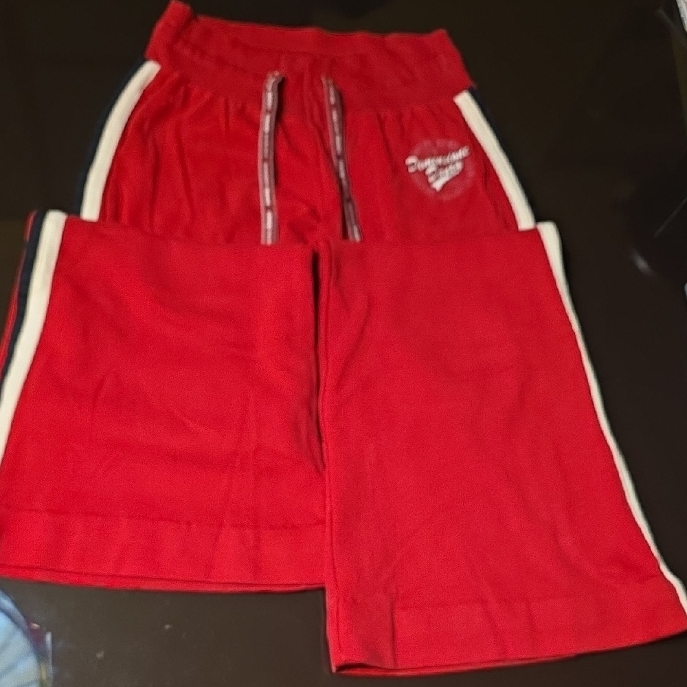 Dynamic Red Wide Leg Pants with White Accents